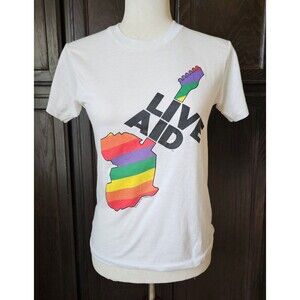 Vintage S 1985 Live Aid This Shirt Saves Lives Rainbow 🎸Single Stitch Rare Size